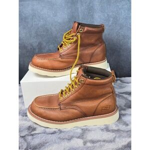 Skechers Pettus Work Boots Brown Leather EH Moc Toe Mens 7